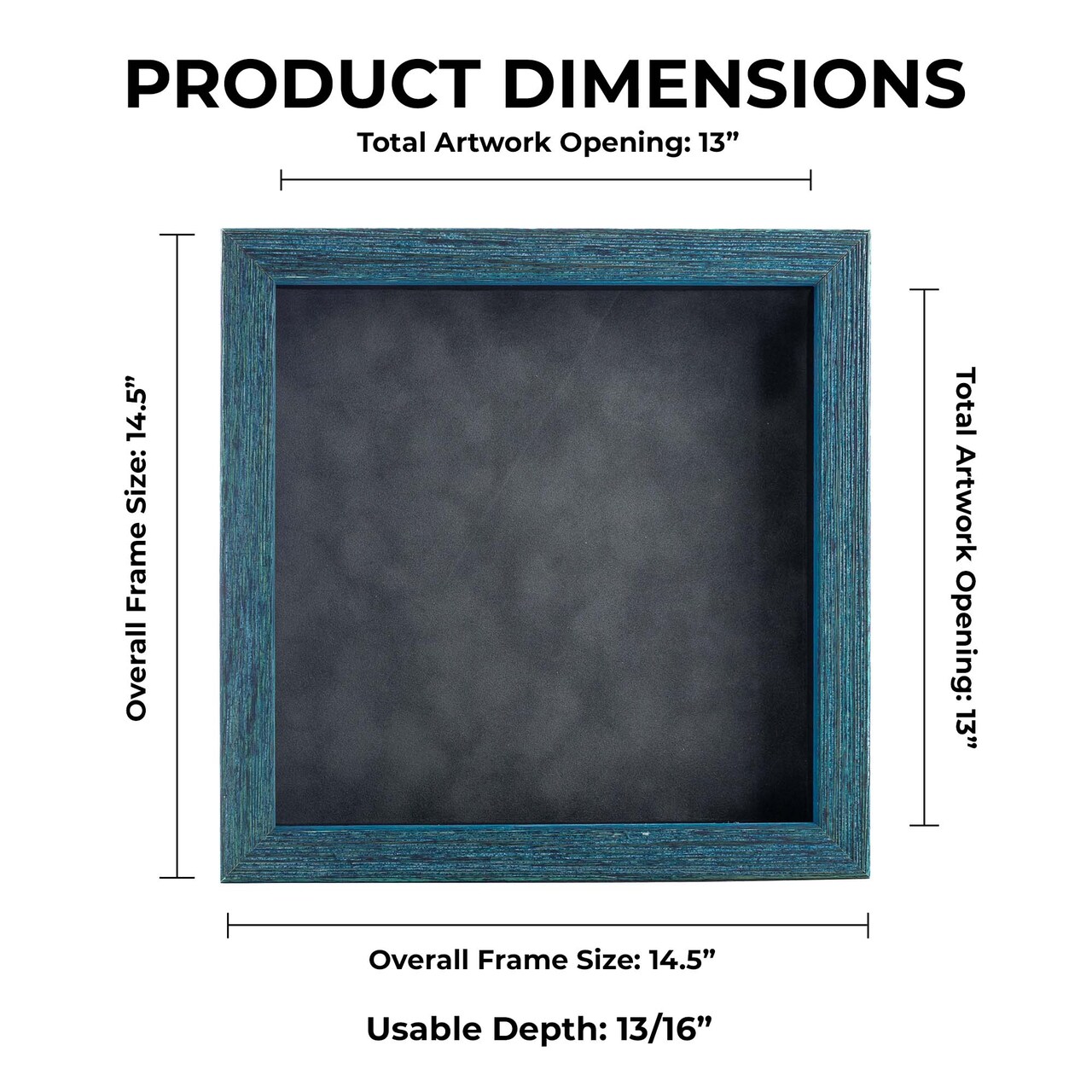 Rustic Blue Wood Shadow Box Frame with Acrylic Front - Dark Grey Suede Backing, 30 Sizes